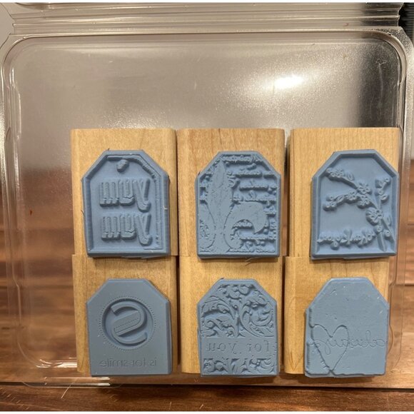 106352 RETIRED Stampin Up Too Terrific Tags Wood Mount Rubber Stamp Set - Picture 4 of 4